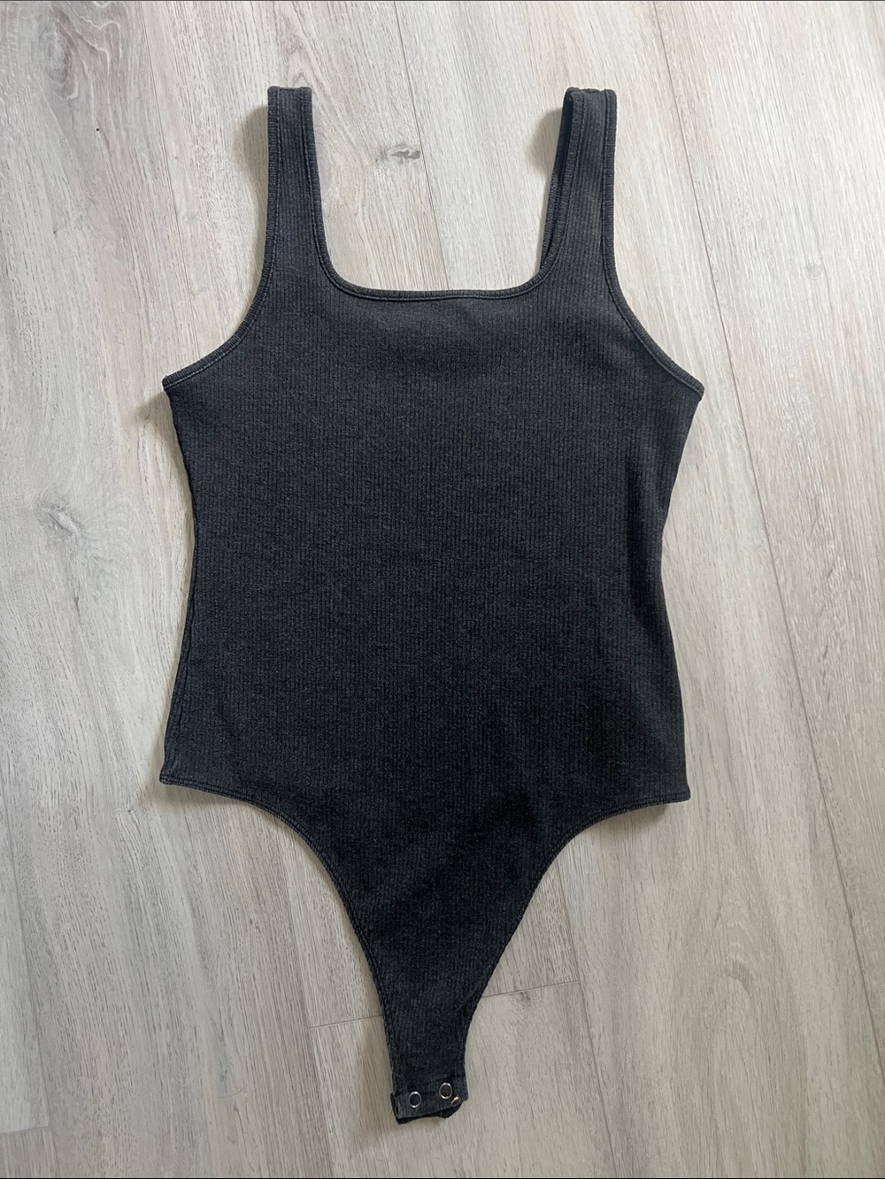 American Eagle Outfitters Grey Ribbed Square Neck Tank Top Thong Bodysuit Size M